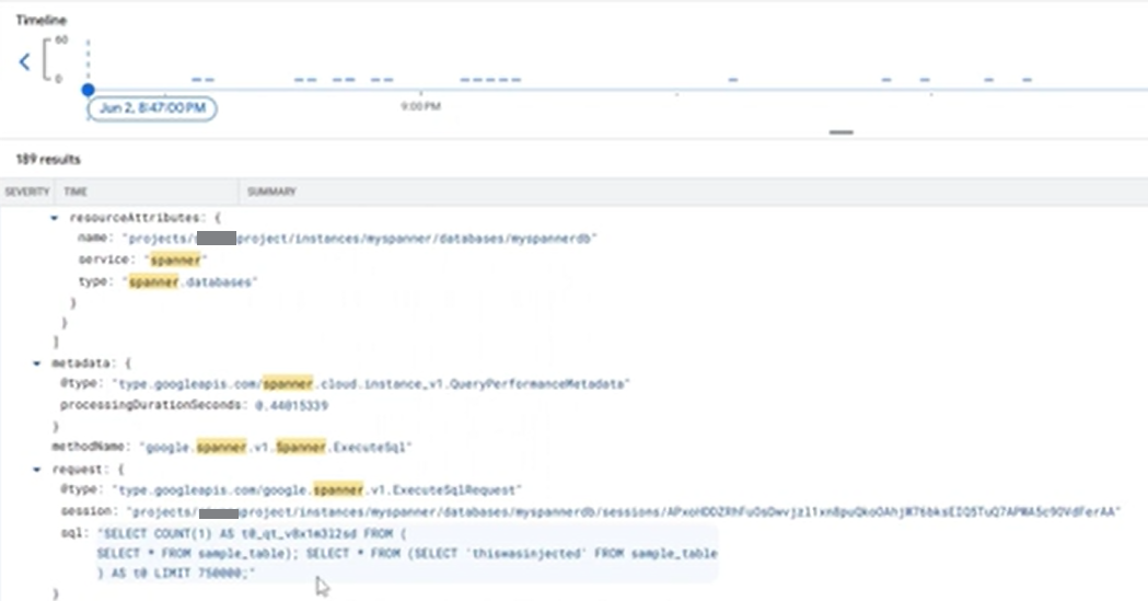 View of SQL statement executed